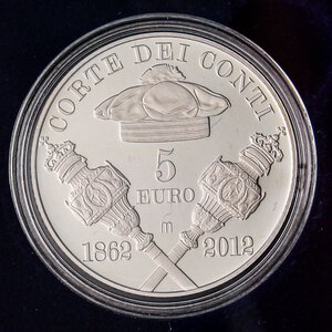 reverse: REPUBBLICA ITALIANA - Repubblica Italiana (monetazione in euro) (2002) - 5 Euro 2012 - Corte dei Conti   AG In confezione. FS