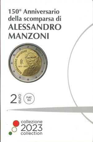 obverse: REPUBBLICA ITALIANA - Repubblica Italiana (monetazione in euro) (2002) - 2 Euro 2023 - Manzoni   NI In cartoncino. FDC