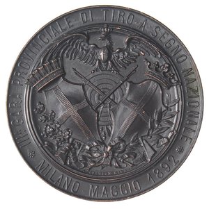 reverse: MEDAGLIE - SAVOIA - Umberto I (1878-1900) - Medaglia 1892 - CRI, Milano, gara di tiro a segno   AE  Ø 50 Due metà saldate tra loro. BB