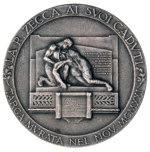 obverse: MEDAGLIE - SAVOIA - Vittorio Emanuele III (1900-1943) - Medaglia 1915-1918 - La Regia Zecca ai suoi caduti  R AG  Opus: Motti Ø 36. SPL