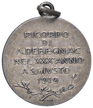 reverse: MEDAGLIE - SAVOIA - Vittorio Emanuele III (1900-1943) - Medaglia 1919 - San Giusto, a ricordo di Debegnac   AG  Ø 23. qSPL