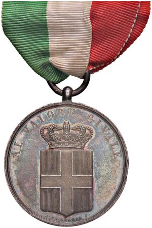 obverse: MEDAGLIE - SAVOIA - Vittorio Emanuele III (1900-1943) - Medaglia 1920 - Al Valore Civile Bramb. 683; Bini 66  AG  Opus: Ferraris Ø 34 Colpetto. SPL+