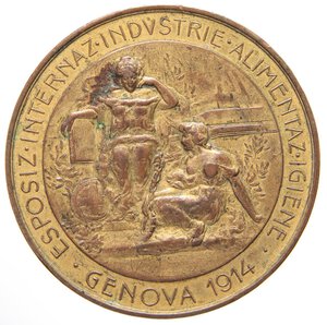 reverse: MEDAGLIE - SAVOIA - Vittorio Emanuele III (1900-1943) - Medaglia 1914 - Genova Esposizione Internazionale industrie alimentazione e igiene   MD  Ø 50. BB+