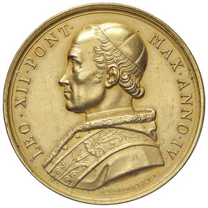 obverse: MEDAGLIE - PAPALI - Leone XII (1823-1829) - Medaglia A. IV   AE dorato  Opus: Girometti Ø 44 Colpetto. qSPL