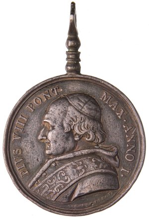 obverse: MEDAGLIE - PAPALI - Pio VIII (1829-1830) - Medaglia A. I Mont. 3 RR AG Con appiccagnolo Colpetti. qBB