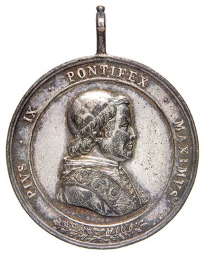 obverse: MEDAGLIE - PAPALI - Pio IX (1846-1866) - Medaglia Benemerenti   MA  Ø 37Con appiccagnolo. qBB