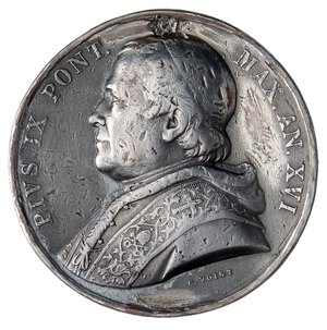 obverse: MEDAGLIE - PAPALI - Pio IX (1846-1866) - Medaglia 1861 A. XVI - Contro i nemici dello Stato Pontificio  R AE argentato  Opus: Voigt Ø 42 Foro otturato. meglio di MB