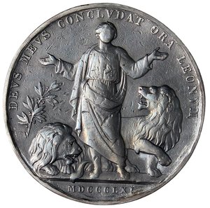 reverse: MEDAGLIE - PAPALI - Pio IX (1846-1866) - Medaglia 1861 A. XVI - Contro i nemici dello Stato Pontificio  R AE argentato  Opus: Voigt Ø 42 Foro otturato. meglio di MB