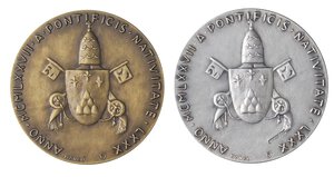 reverse: MEDAGLIE - PAPALI - Paolo VI (1963-1978) - Dittico 1977 - 80° genetliaco  R AG-AE  Opus: Manzù Ø 34. FDC