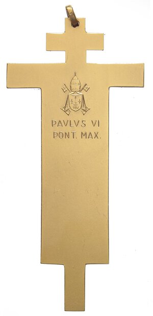 reverse: MEDAGLIE - PAPALI - Paolo VI (1963-1978) - Croce Cristo tra i SS Pietro e Paolo  R MD  Opus: Manfrinimm 52x110. FDC