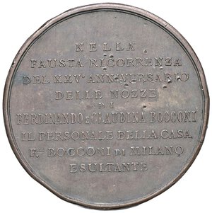 reverse: MEDAGLIE - CITTA  - Milano  - Medaglia 1893 - 25° anniv nozze tra Ferdinando e Claudia Bocconi   AE  Ø 52 Colpetti. BB