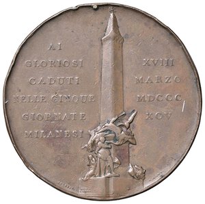 obverse: MEDAGLIE - CITTA  - Milano  - Medaglia 1895 - Caduti durante le 5 giornate   AE  Opus: Johnson Ø 50 Piccolo foro otturato. qBB