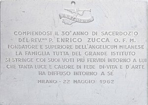 reverse: MEDAGLIE - CITTA  - Milano  - Placchetta 1962 - Al Sacerdote Enrico Zucca   AL mm 70x100 Foro. qSPL