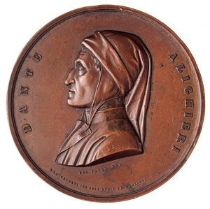 obverse: MEDAGLIE - PERSONAGGI - Dante Alighieri (1265-1321) - Medaglia 1865 - 6° centenario della nascita   AE  Opus: Gori Ø 57 Colpetto. bello SPL