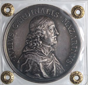 obverse: MEDAGLIE - PERSONAGGI - Giulio Mazarino (cardinale) (1602-1661) - Medaglia 1630 - Battaglia di Casale  RRR AG  Opus: Dollin Ø 51Postuma Sigillata Salvedeo & Co. SPL