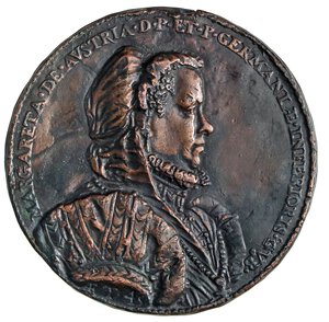 obverse: MEDAGLIE - PERSONAGGI - Margherita d Austria (Moglie di Carlo V) - Medaglia uniface   AE  Ø 56Postuma. BB+