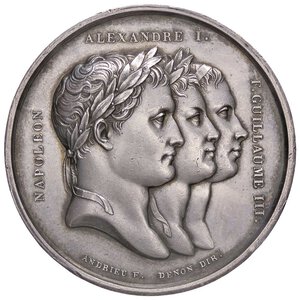 obverse: MEDAGLIE - NAPOLEONICHE - Napoleone I, Imperatore (1804-1814) - Medaglia 1807 - Napoleone, Alessandro I, Guglielmo III   AG  Opus: Andrieu Ø 40. qSPL