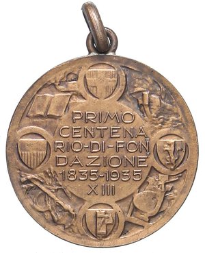 reverse: MEDAGLIE - FASCISTE  - Medaglia 1935 - Lucca, primo centenario della fondazione della Cassa di Risparmio   AE  Ø 27. qFDC