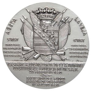 obverse: MEDAGLIE - REPUBBLICA  - Medaglia 1990 - III centenario della Brigata Aosta   (AG g. 107,8) Ø 60AG800 - In scatola un po  rovinata. FDC