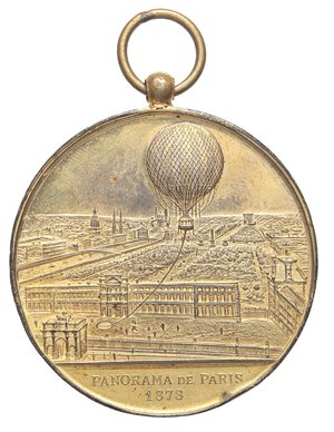 obverse: MEDAGLIE ESTERE - FRANCIA - Terza Repubblica (1870-1940) - Medaglia 1878 - Ascensione in mongolfiera   AE dorato  Ø 50 Colpetti. qSPL