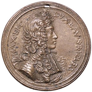 obverse: MEDAGLIE ESTERE - GERMANIA - BAVIERA - Massimiliano II Emanuele (1679-1726) - Medaglia   AE  Ø 50 Foro otturato. BB