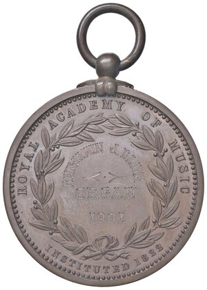 reverse: MEDAGLIE ESTERE - GRAN BRETAGNA - Vittoria (1837-1901) - Medaglia 1901 - Accademia Reale di Musica   AE  Ø 39. qFDC