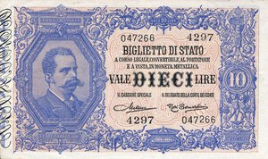 obverse: CARTAMONETA - BIGLIETTI DI STATO - Vittorio Emanuele III (1900-1943) - 10 Lire 20/12/1925 - Serie 4191-4560 Alfa 81; Lireuro 17G RR  Maltese/Rosi Bernardini Piccolo taglietto a s.. qSPL