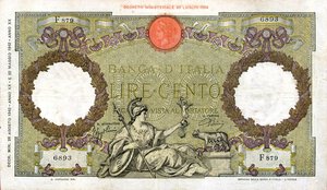 obverse: CARTAMONETA - BANCA d ITALIA - Vittorio Emanuele III (1900-1943) - 100 Lire - Capranesi 28/08/1942 - Fascio Alfa 413; Lireuro 20A R  Azzolini/Urbini. bel BB