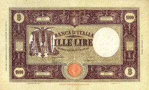 obverse: CARTAMONETA - BANCA d ITALIA - Vittorio Emanuele III (1900-1943) - 1.000 Lire - Barbetti (fascio) II° tipo 12/12/1942 Alfa 621; Lireuro 45A R  Azzolini/Urbini Stirato. BB