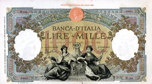 obverse: CARTAMONETA - BANCA d ITALIA - Vittorio Emanuele III (1900-1943) - 1.000 Lire - Rep. Marinare (Aquila) 28/11/1942 Alfa 672; Lireuro 46C R  Azzolini/Urbini Taglietto centrale in basso. BB+