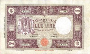 obverse: CARTAMONETA - BANCA d ITALIA - Repubblica Italiana (monetazione in lire) (1946-2001) - 1.000 Lire - Barbetti (testina) 12/10/1946 Alfa 639; Lireuro 51C   Einaudi/Urbini Restauri. MB