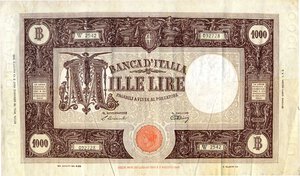 obverse: CARTAMONETA - BANCA d ITALIA - Repubblica Italiana (monetazione in lire) (1946-2001) - 1.000 Lire - Barbetti (testina) 18/01/1947 Alfa 641; Lireuro 51E   Einaudi/Urbini Piccolo taglietto laterale a d.. BB