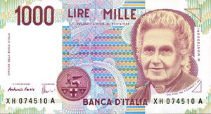 obverse: CARTAMONETA - BANCA d ITALIA - Repubblica Italiana (monetazione in lire) (1946-2001) - 1.000 Lire - Montessori 05/01/1999 Alfa 739sp; Lireuro 64Fa R  Sostitutiva XF XG XH Lotto di 3 biglietti. FDS