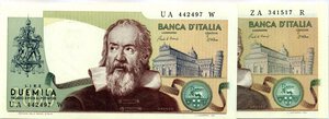 obverse: CARTAMONETA - BANCA d ITALIA - Repubblica Italiana (monetazione in lire) (1946-2001) - 2.000 Lire - Galilei 24/10/1983 Alfa 742; Lireuro 59C   Ciampi/Stevani - Privo di un passaggio di colore al D/. qFDS