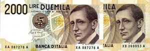 obverse: CARTAMONETA - BANCA d ITALIA - Repubblica Italiana (monetazione in lire) (1946-2001) - 2.000 Lire - Marconi  R  Sostitutiva XA e XB. BB÷SPL