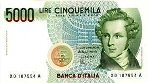 obverse: CARTAMONETA - BANCA d ITALIA - Repubblica Italiana (monetazione in lire) (1946-2001) - 5.000 Lire - Bellini 25/07/2001 Alfa 813sp; Lireuro 69Da R  Sostitutiva XD. qFDS