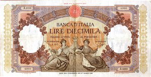 obverse: CARTAMONETA - BANCA d ITALIA - Repubblica Italiana (monetazione in lire) (1946-2001) - 10.000 Lire - Rep. Marinare 02/11/1961 Alfa 845; Lireuro 73S   Carli/Ripa. bel BB