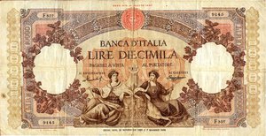 obverse: CARTAMONETA - BANCA d ITALIA - Repubblica Italiana (monetazione in lire) (1946-2001) - 10.000 Lire - Rep. Marinare 21/11/1955 Alfa 834; Lireuro 73J   Menichella/Boggione. meglio di MB