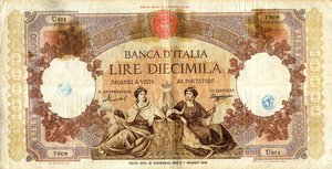 obverse: CARTAMONETA - BANCA d ITALIA - Repubblica Italiana (monetazione in lire) (1946-2001) - 10.000 Lire - Rep. Marinare 21/11/1955 Alfa 834; Lireuro 73J   Menichella/Boggione Macchie. meglio di MB