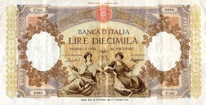 obverse: CARTAMONETA - BANCA d ITALIA - Repubblica Italiana (monetazione in lire) (1946-2001) - 10.000 Lire - Rep. Marinare 27/10/1953 Alfa 831; Lireuro 73G   Menichella/Boggione Pieghe. BB+