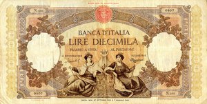 obverse: CARTAMONETA - BANCA d ITALIA - Repubblica Italiana (monetazione in lire) (1946-2001) - 10.000 Lire - Rep. Marinare 27/10/1953 Alfa 831; Lireuro 73G   Menichella/Boggione. meglio di MB