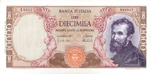 obverse: CARTAMONETA - BANCA d ITALIA - Repubblica Italiana (monetazione in lire) (1946-2001) - 10.000 Lire - Michelangelo 15/02/1973 Alfa 856; Lireuro 74 G   Carli/Lombardo. SPL+