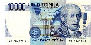 obverse: CARTAMONETA - BANCA d ITALIA - Repubblica Italiana (monetazione in lire) (1946-2001) - 10.000 Lire - Volta 25/07/2001 Alfa 876sp; Lireuro 76Ka R  Sostitutiva XK. FDS