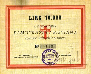 obverse: CARTAMONETA - SOTTOSCRIZIONE DI COMITATI E PARTITI POLITICI - Partiti Politici  - 10.000 Lire DC, comitato di Torino    Macchie. SPL