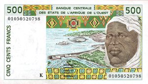 obverse: CARTAMONETA ESTERA - AFRICA OCCIDENTALE FRANCESE  - 500 Franchi (1991-92) Pick 710K. FDS