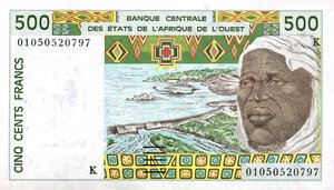 obverse: CARTAMONETA ESTERA - AFRICA OCCIDENTALE FRANCESE  - 500 Franchi (1991-92) Pick 710K. FDS