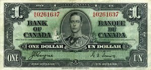 obverse: CARTAMONETA ESTERA - CANADA - Giorgio VI (1936-1952) - Dollaro 02/01/1937 Pick 58    Piega a croce. bel BB