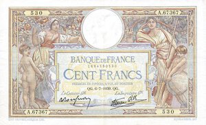 obverse: CARTAMONETA ESTERA - FRANCIA - Terza Repubblica (1870-1940) - 100 Franchi 06/07/1939 Pick 86. BB