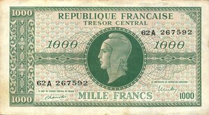 obverse: CARTAMONETA ESTERA - FRANCIA - Governo di Vichy (1940-1944) - 1.000 Franchi. qBB