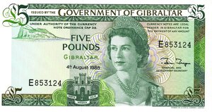 obverse: CARTAMONETA ESTERA - GIBILTERRA - Elisabetta II (1952-2022) - 5 Sterline 04/08/1988. qFDS